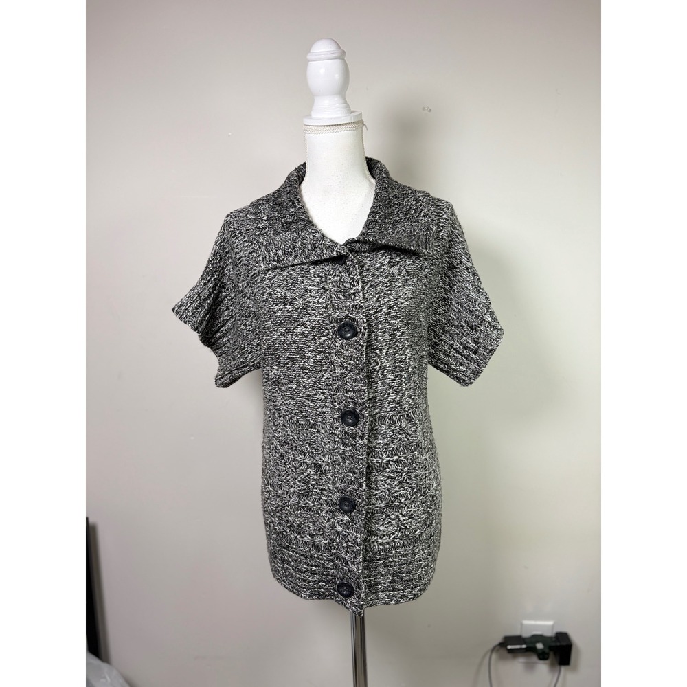 Croft & Barrow Womens XL Black White Marled Knit Short Sleeve Button Cardigan